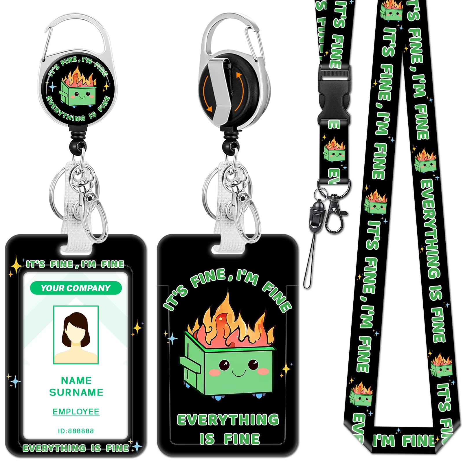 Hancynir Dumpster on Fire Lanyards for Id Badges with Retractable Reel Clip