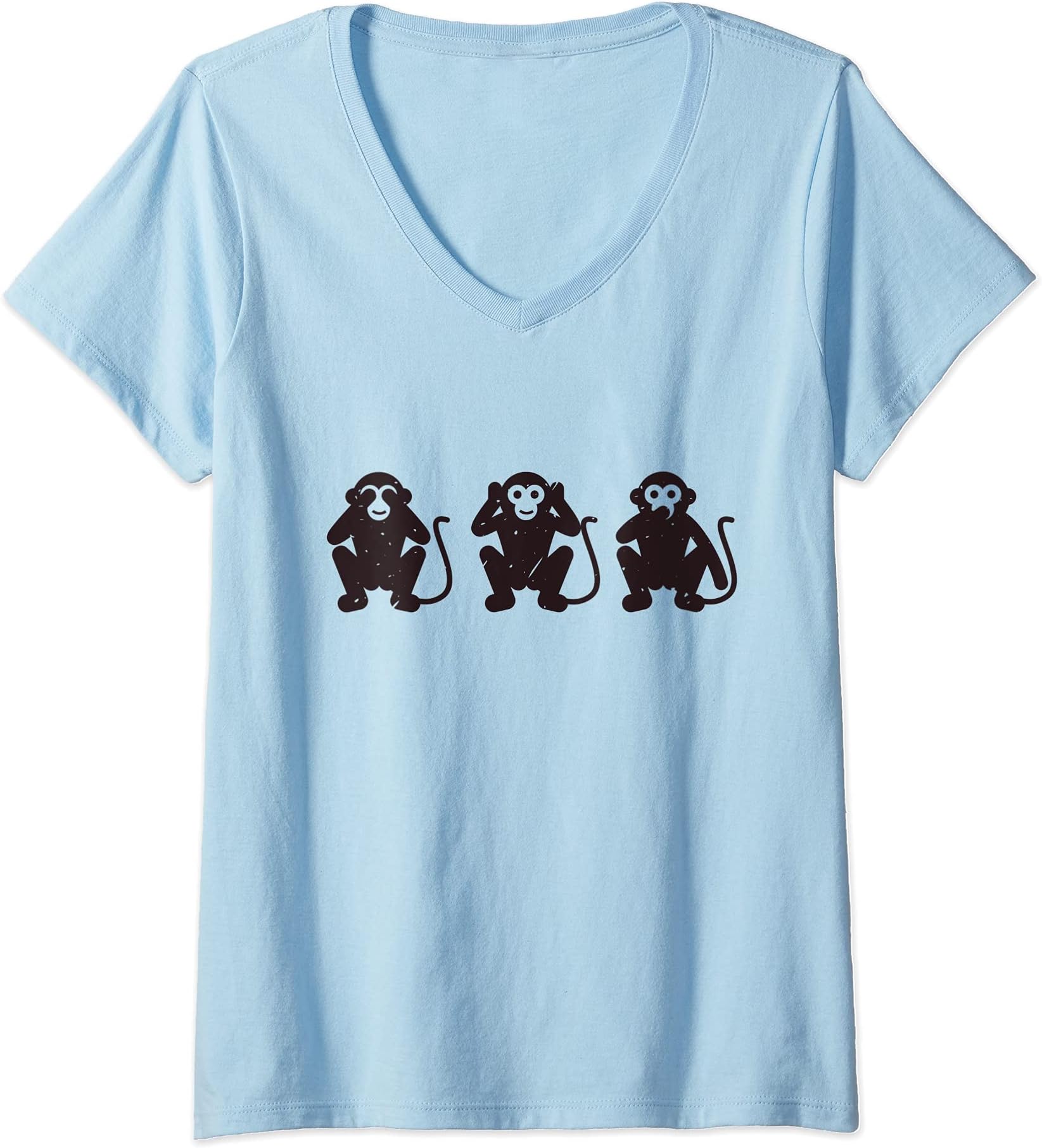 See No Evil - Hear No Evil - Speak No Evil MerchWomens 3 Monkeys Three Wise Monkeys See Hear Speak No Evil Art V-Neck T-Shirt