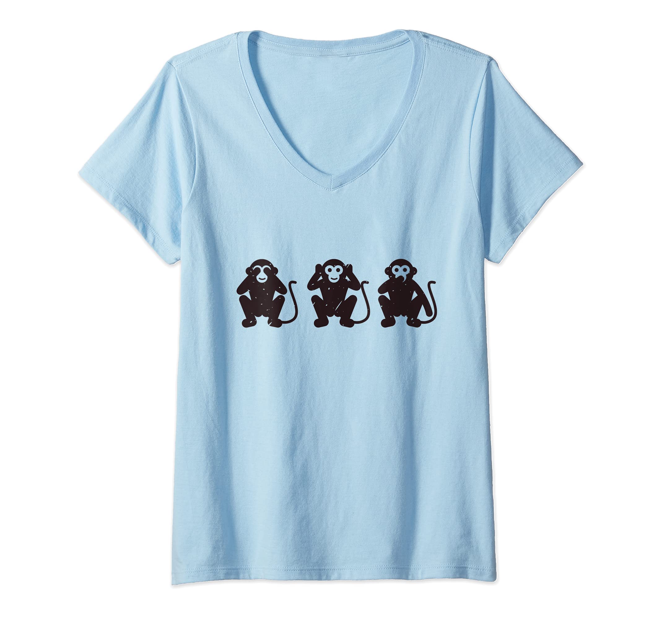 See No Evil - Hear No Evil - Speak No Evil MerchWomens 3 Monkeys Three Wise Monkeys See Hear Speak No Evil Art V-Neck T-Shirt