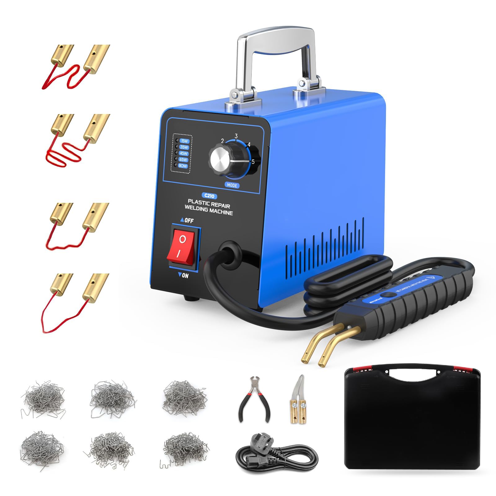 Soldador de plástico 15-80W regulable, 600 grapas de soldadura Kit de soldadura de plástico para reparación de coches, kit de reparación de parachoques, calentamiento rápido, temperatura regulable