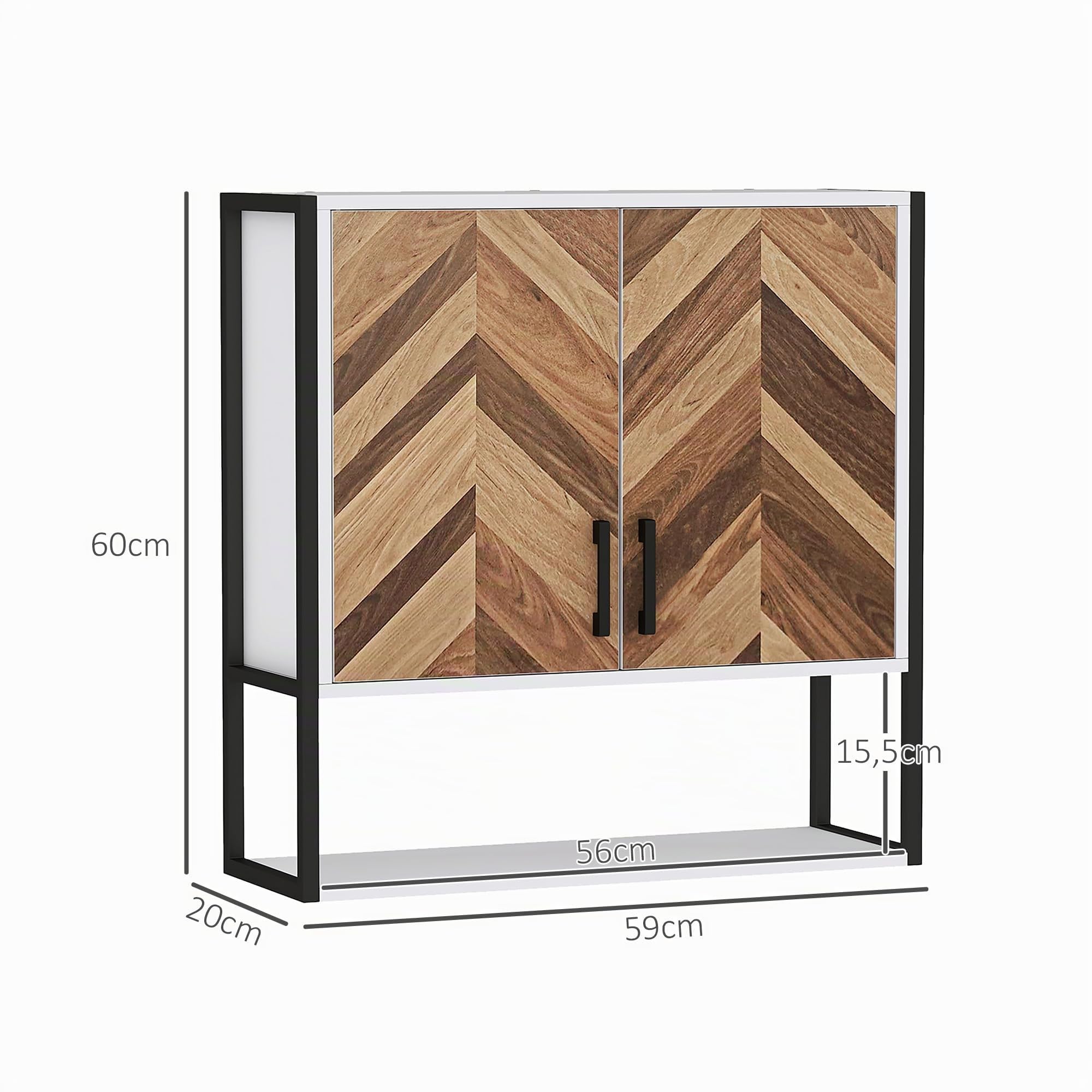 HOMCOM Armario de Pared para Baño Multiusos 59x20x60 cm Multicolor | Mueble de Baño Suspendido, Armario Colgante de Almacenamiento, con 2 Puertas, Estante Ajustable, Estante Abierto