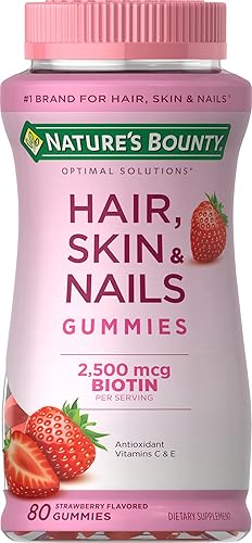 Gomitas con vitaminas biotina vitamina C para el cabello la piel y las uñas de Natures Bounty Optimal Solutions sabor a fresa 80 gomitas paquete de