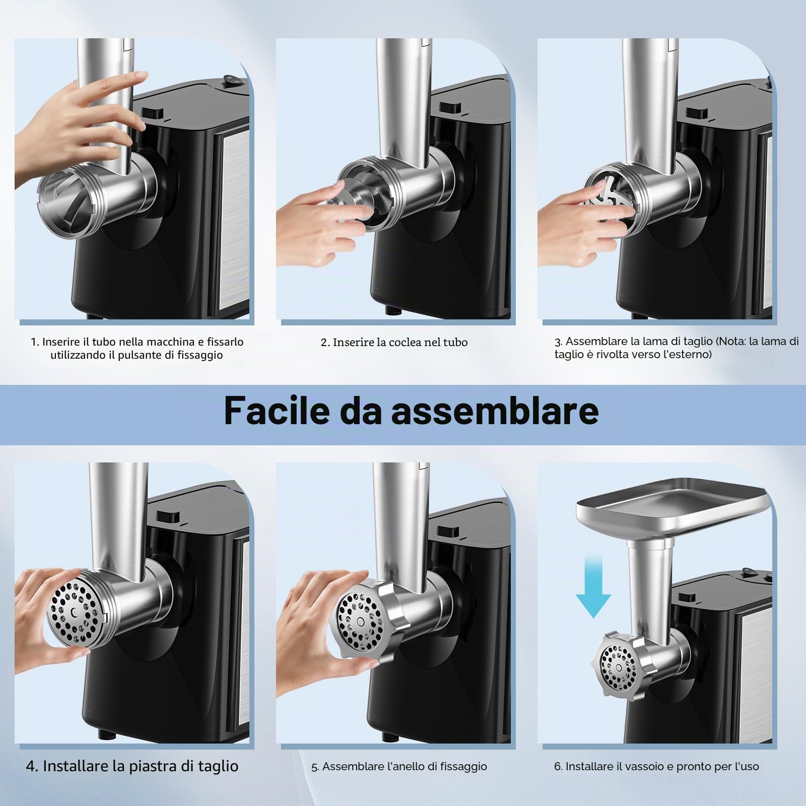 Tritacarne elettrico da 2000 W 5 in 1 - Insaccatrice professionale, tritatutto per verdure, grattugia per insalata e formaggio con 8 accessori, materiale di qualità alimentare per la cucina di casa