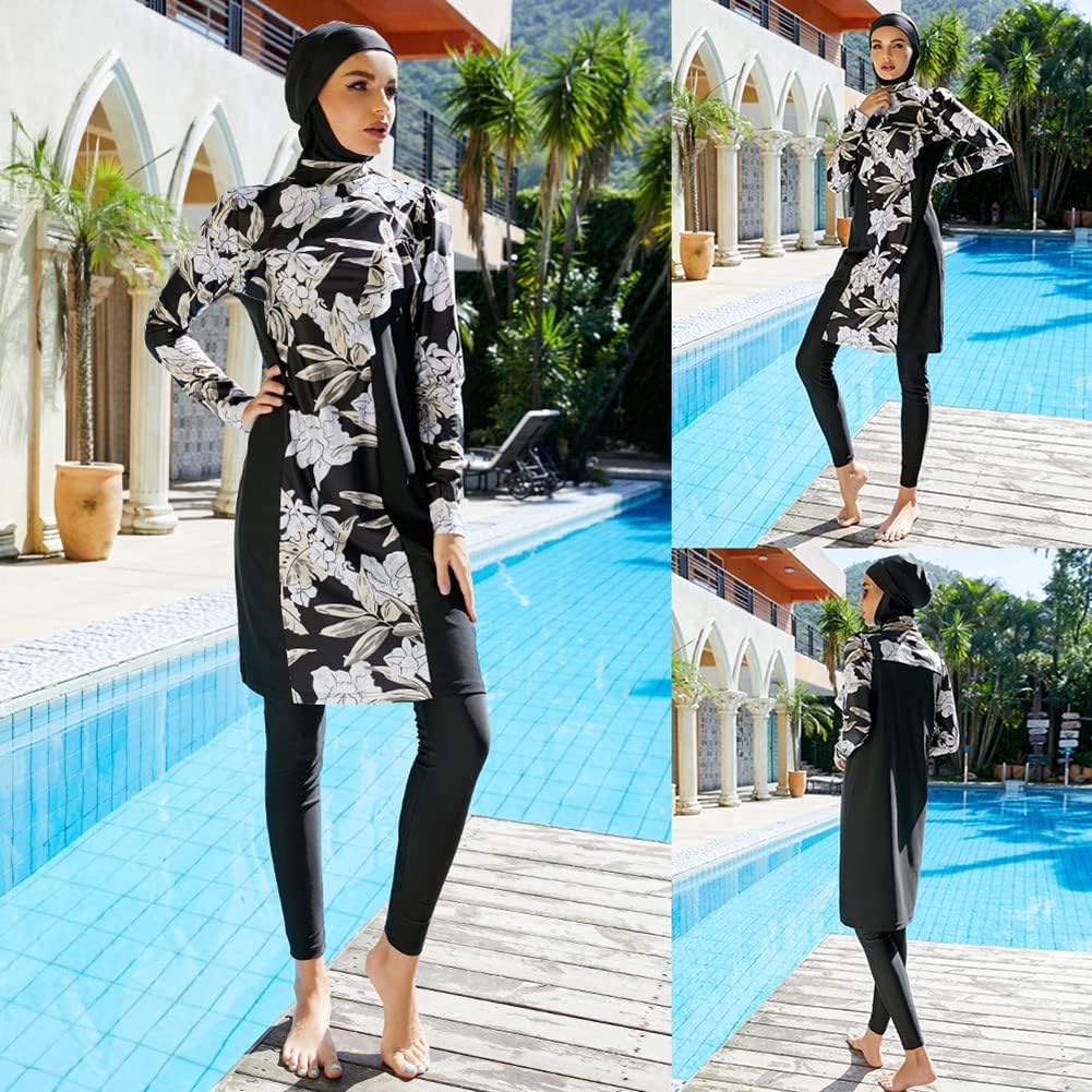 OBEEII Burkini Swimsuits for Women Full Coverage Long Sleeve Muslim Islamic Swimwear Burkini Bathing Suit with Hijab