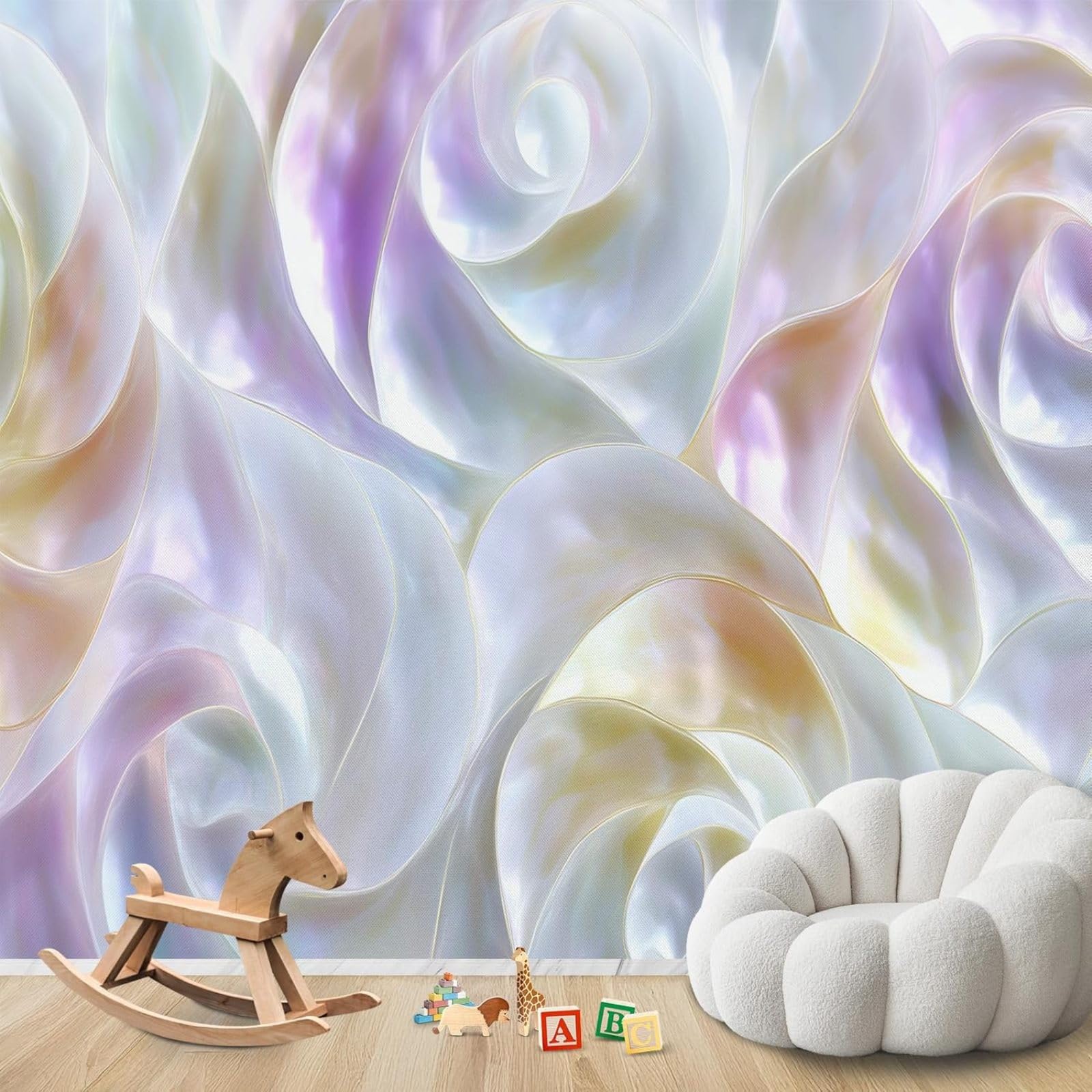 Hgjdjhnf 3D Mural Photo Wallpaper Roses Mother Of Pearl Glossy 3D Effect Glossy Non-Woven Wallpaper Modern Wallpaper Living Room Bedroom Children's Room Wall Decoration Motif Wallpaper,300Cmx210cm Stickers - Frameless