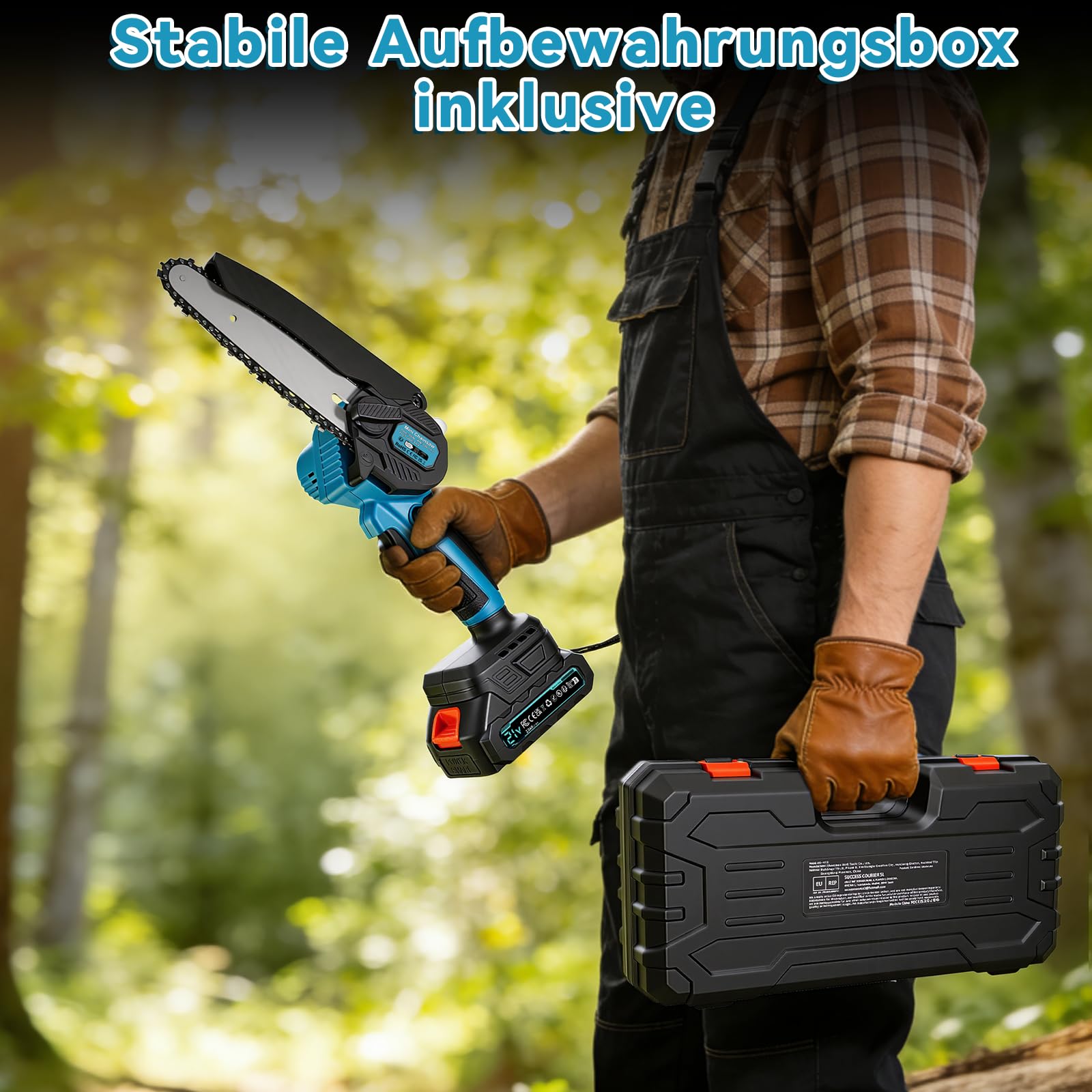 Mini Kettensäge mit Akku 4000mAh, 6 Zoll Akku kettensäge, Elektro kettensäge mit 2 Akku 2000mAh und Automatischer Öler, Handkettensäge Akku für Gartenscheren Astschere Holzschneidenz