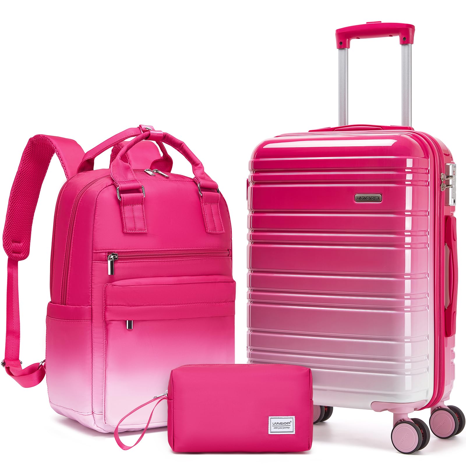 LARVENDER Carry on Luggage Sets 3 Piece, 20 Inch Suitcases, Berry Sparkling