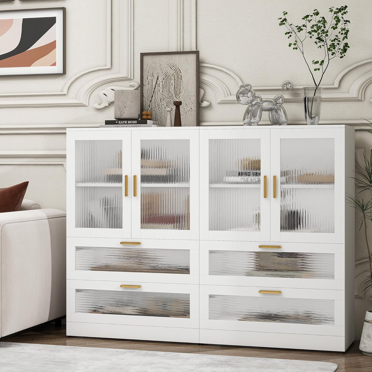 Bathroom Floor Storage Cabinet Freestanding Organizer with Acrylic Doors for Bathroom, Home Office, Bedside, Sofa Side Table