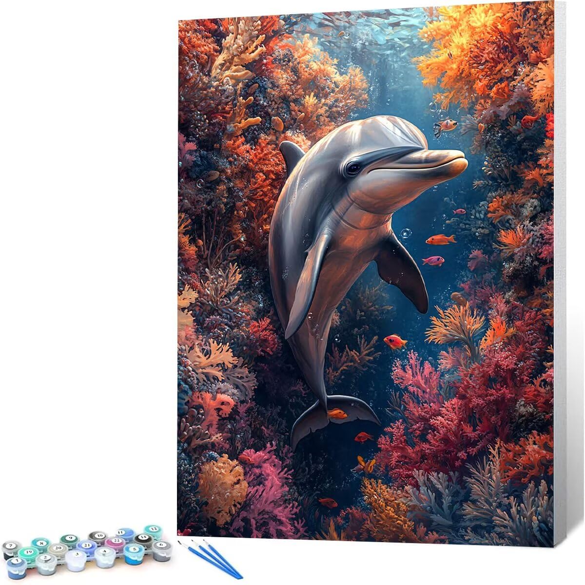 Malowanie numerami dla dorosłych delfin farba według numerów dziecko koralowy zestaw malarski na płótnie 60 x 90 pędzli zestaw farb akrylowych, DIY malowanie według numerów aktywność ręczna dla