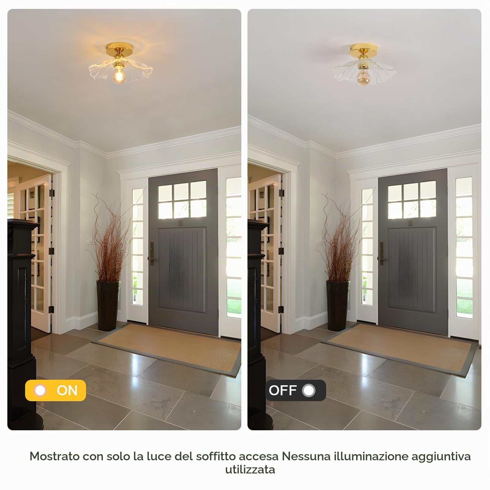Comely Plafoniera per Corridoio, E27 Lampada da Soffitto Forma Di Fiore, Piccola Plafoniere da Soffitto in Vetro Trasparente, Base d'oro,Lunghezza 28cm, Lampadina non Inclusa