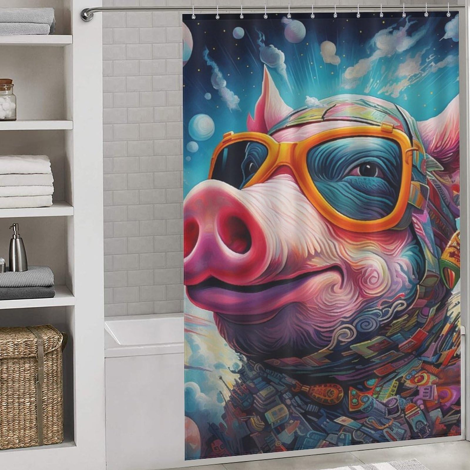 Cochon rideau de douche imperméable en polyester 152x183cm avec 12 crochets de fixation