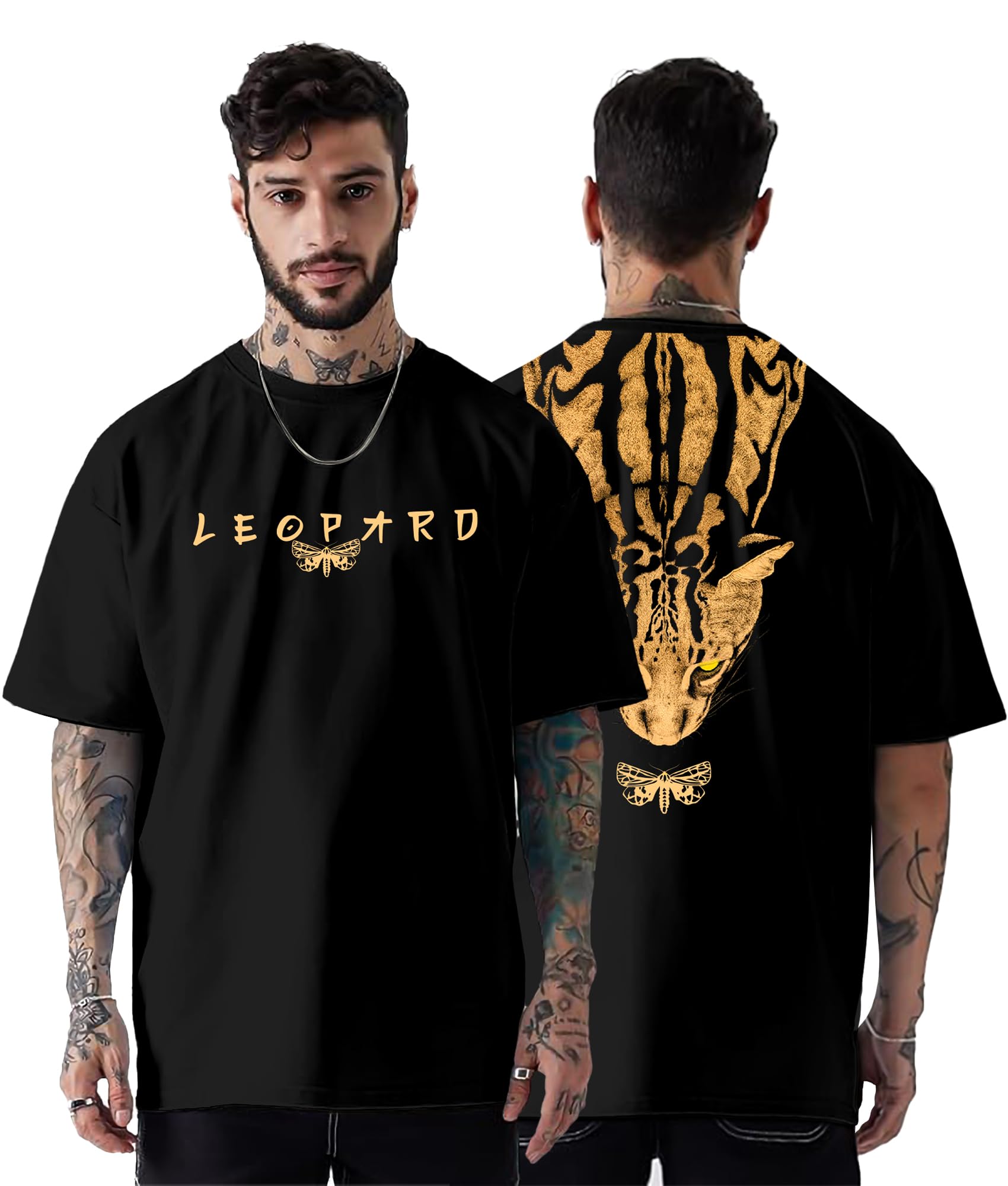 Sponsored Ad - KYDA® Men's 100% Pure Cotton Relaxed Fit Drop Shoulder Premium Front & Back Printed Oversized T-Shirt