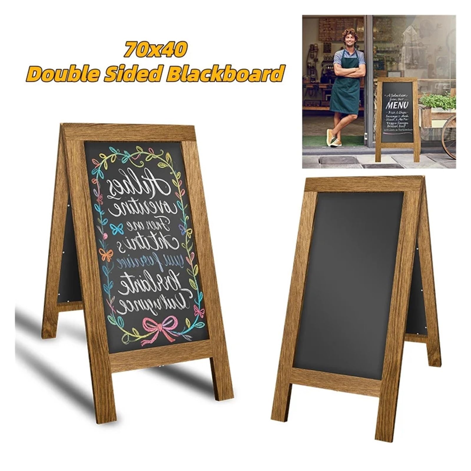 Pizarra Doble Cara Pizarra con marco de madera doble cara, menú cafetería, letrero pavimento, sándwich, Pub, tienda, soporte publicidad exterior negocios