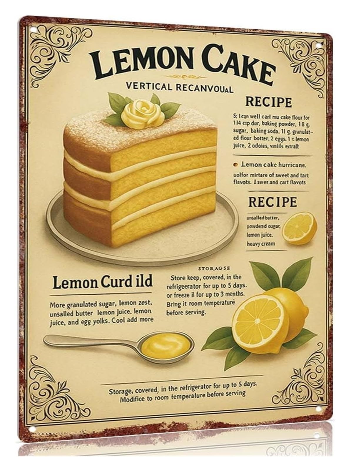 HGETJOHXEM Rustic Lemon Tart Metal Tin Sign School Baking Wall Plaque Breakfast Nook Sunroom 8 X 12 inch