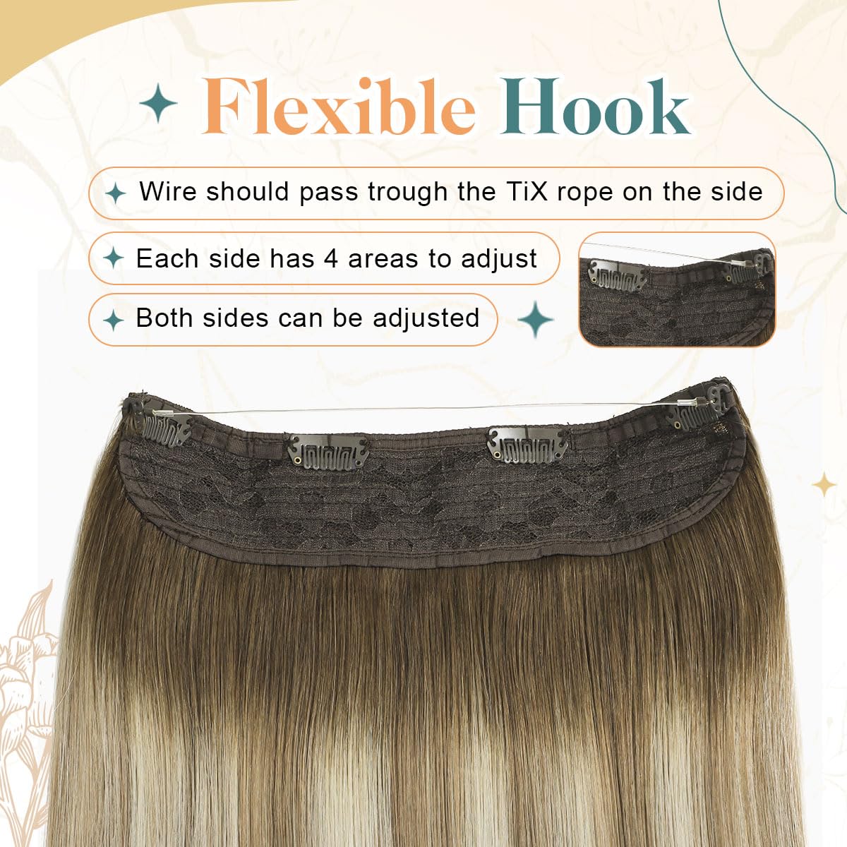 Sindra Wire Human Hair 70g Balayage Ombre Walnut Brown to Ash Brown and Blonde One Pieces Hair Extensions Wire Hair Extensions Human Hair (#3/8/22-14inch) - Image 4