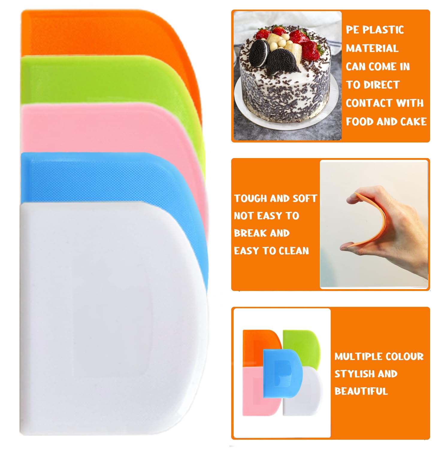 Dough Scraper Set - 5 Flexible Plastic Tools -4