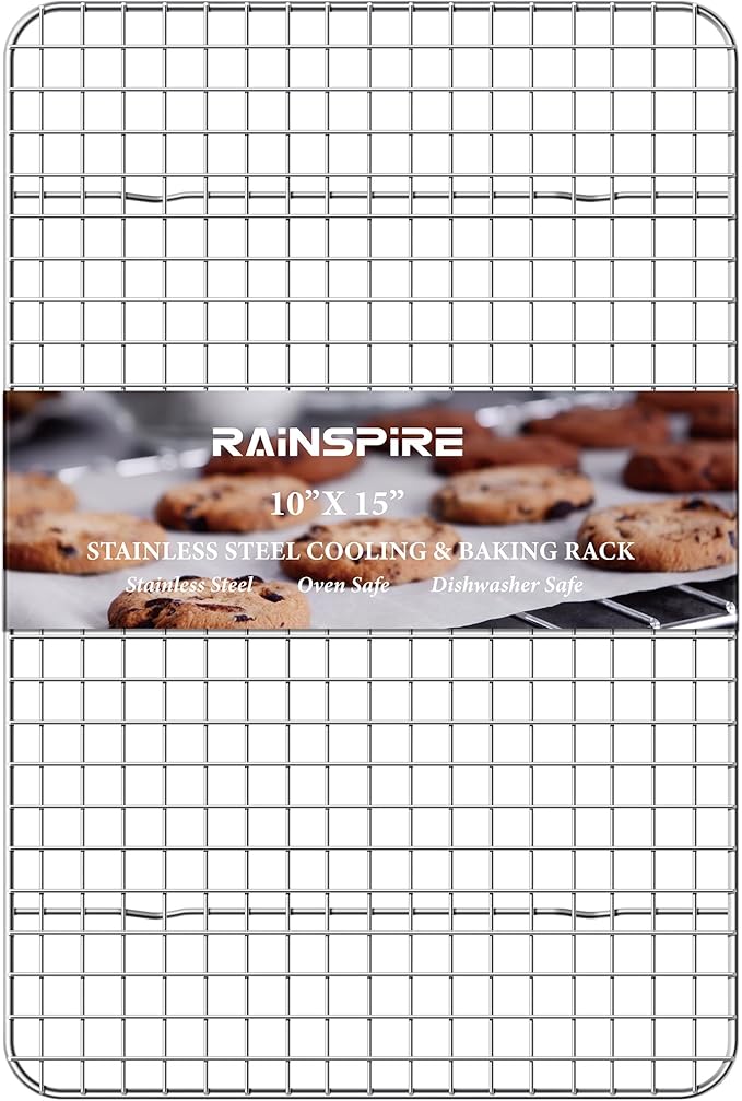 Rainspire 2-Pack Cooling Rack 10" x 15" Stainless Steel Heavy Duty Cooling Racks for Cooking and Baking Oven Safe Wire Rack for Cooking Baking Rack for Oven Cooking Fits Jelly Roll Pan