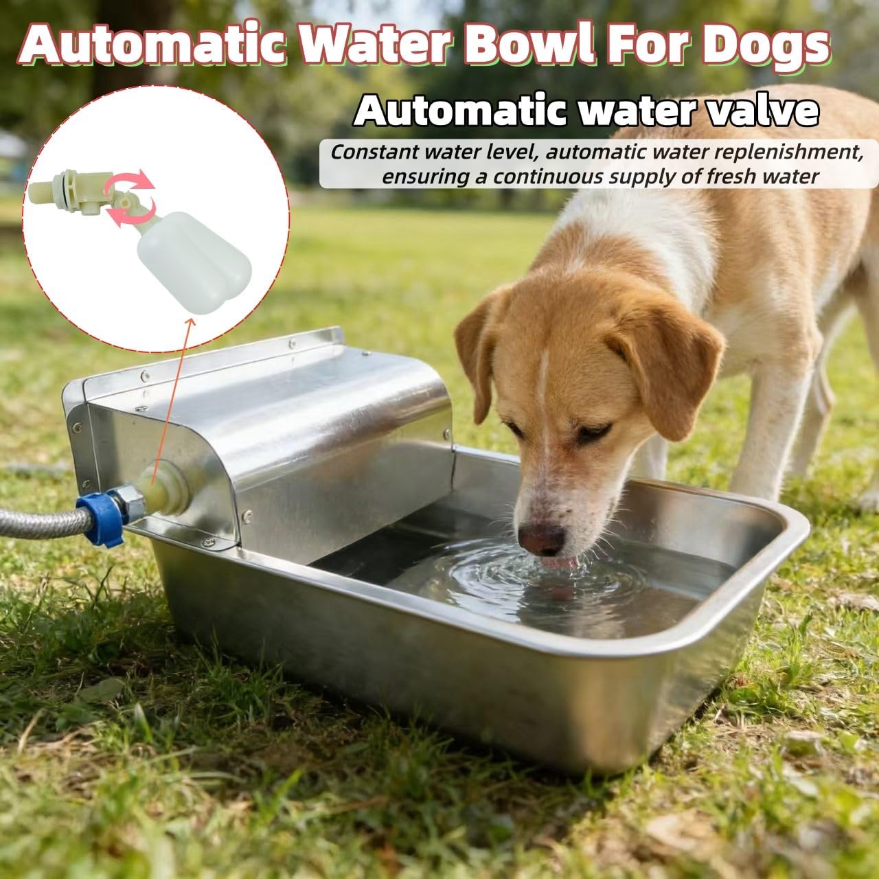 Large Automatic Dog Water Dispenser Stainless Steel Outdoor Dog Water Bowl Self-Filling Dog Bowl, Suitable for Livestock, Dogs, Cats, and Chickens, 3 Gallons