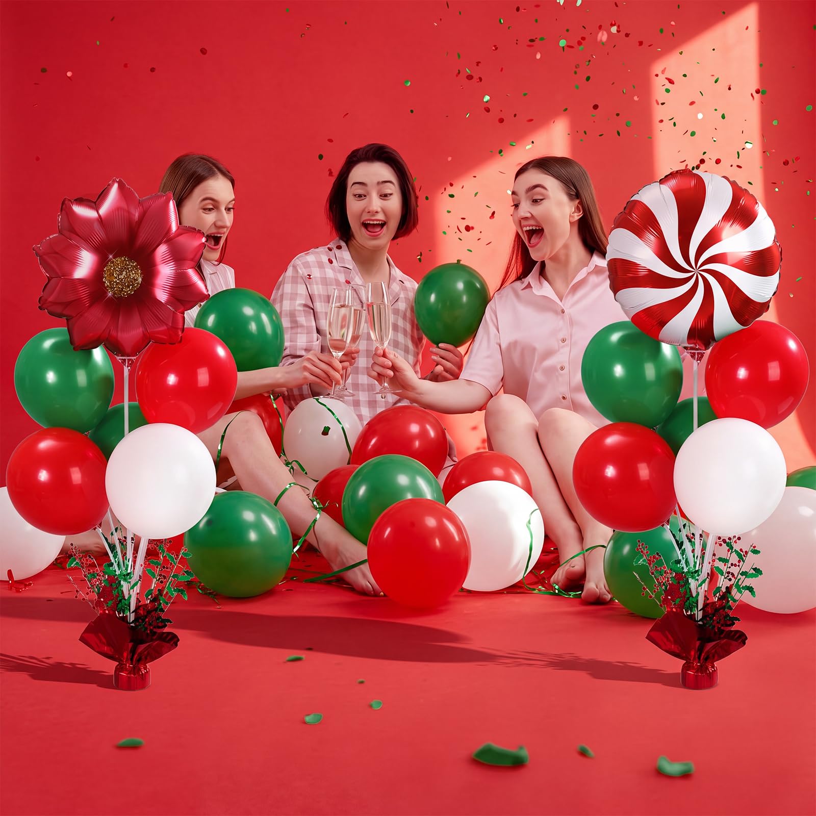Civaner Kit di 6 supporti per palloncini per feste di Natale, rosso, bianco e verde