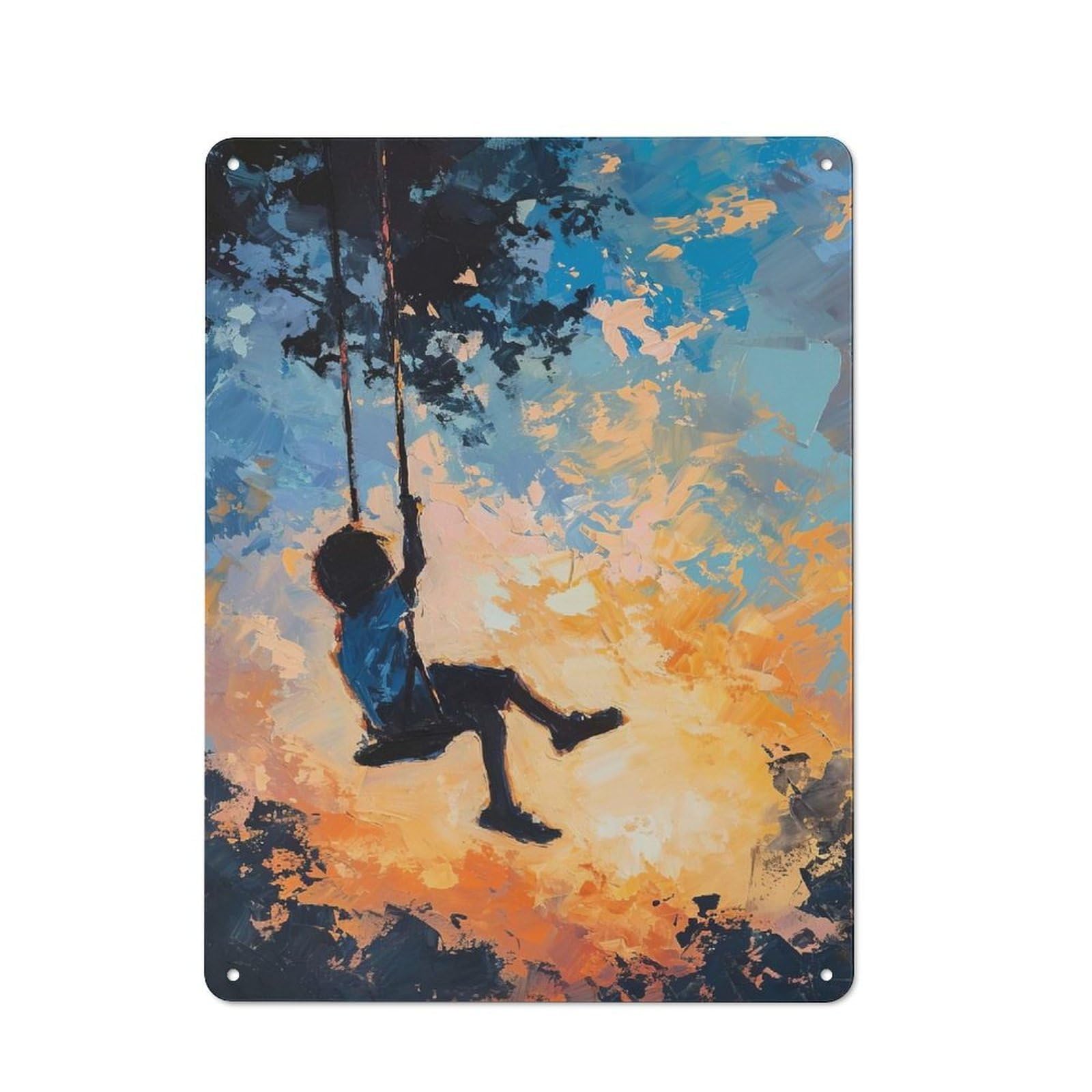 Workshop Style Garage Metal Sign 40x30cm Featuring Sunset Swing, Industrial Wall Art for Garage, Hobby Room, Office Or Man Cave