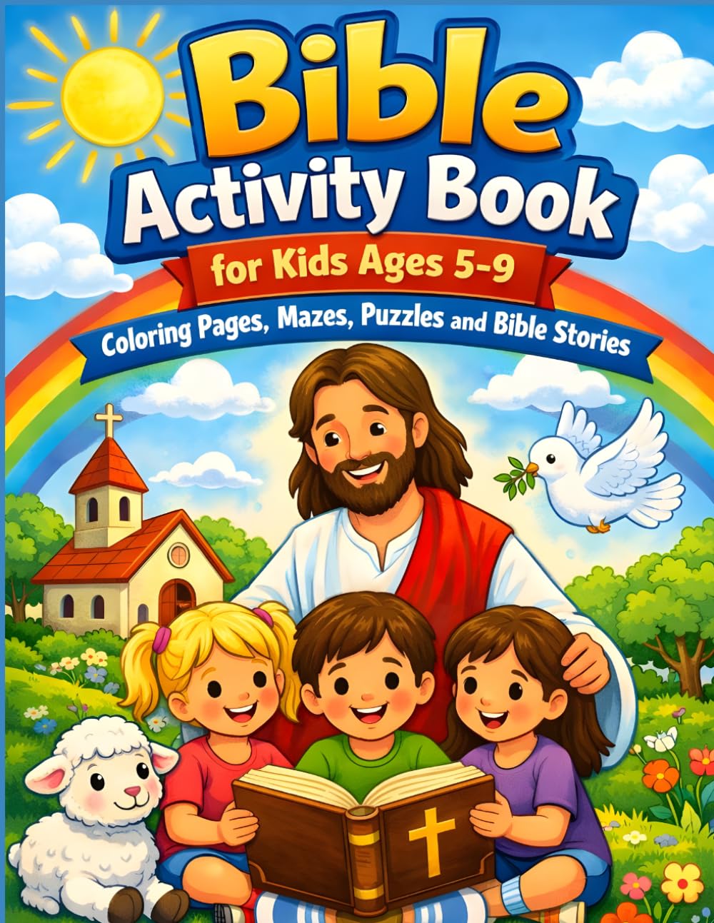 Bible Activity Book for Kids Ages 5-9: Fun Coloring Pages, Mazes, Puzzles and Bible Stories | Christian Learning Activities About Jesus, Faith, Kindness and God