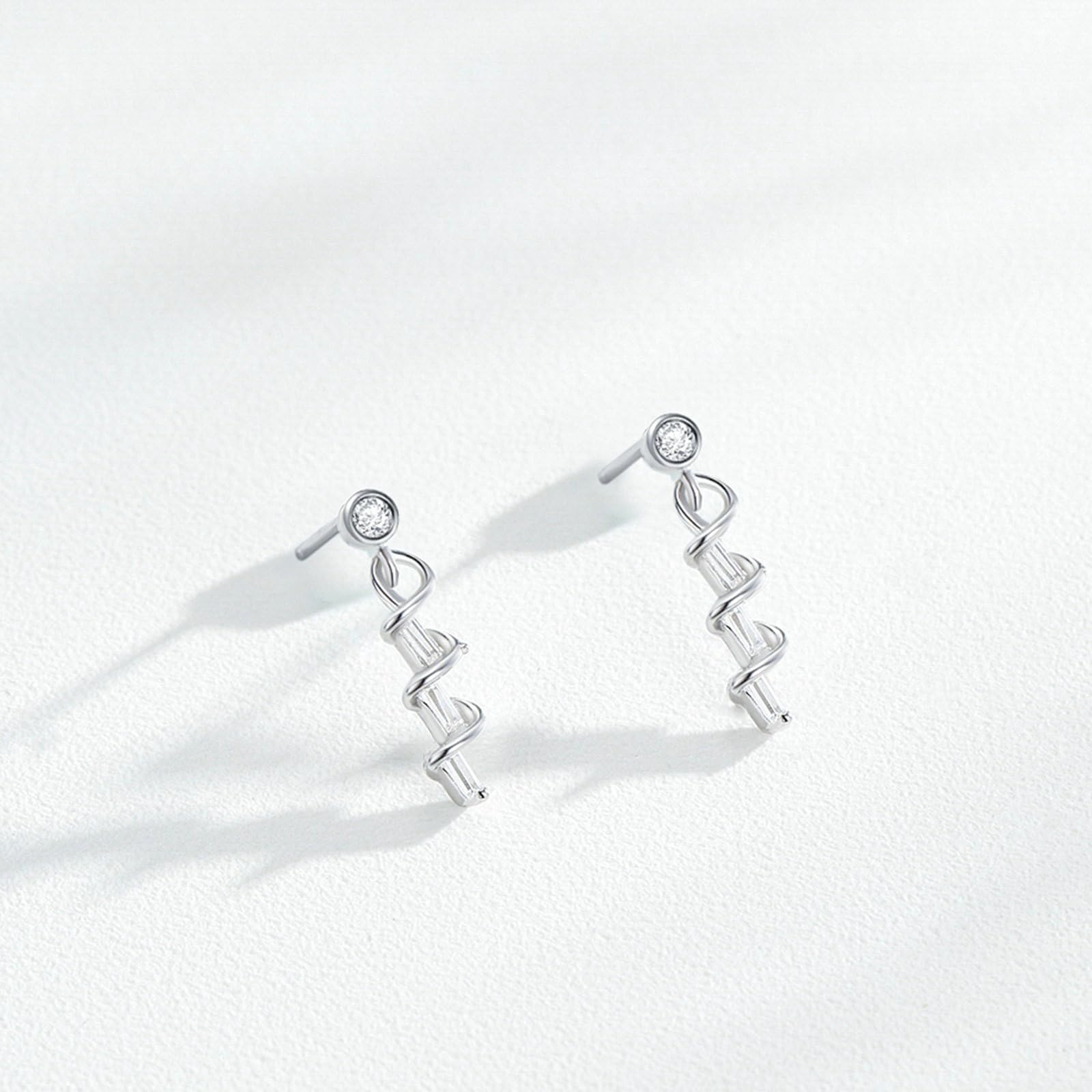 Orecchini da donna in oro 9/14/18 carati, a spirale con moissanite, in vero oro