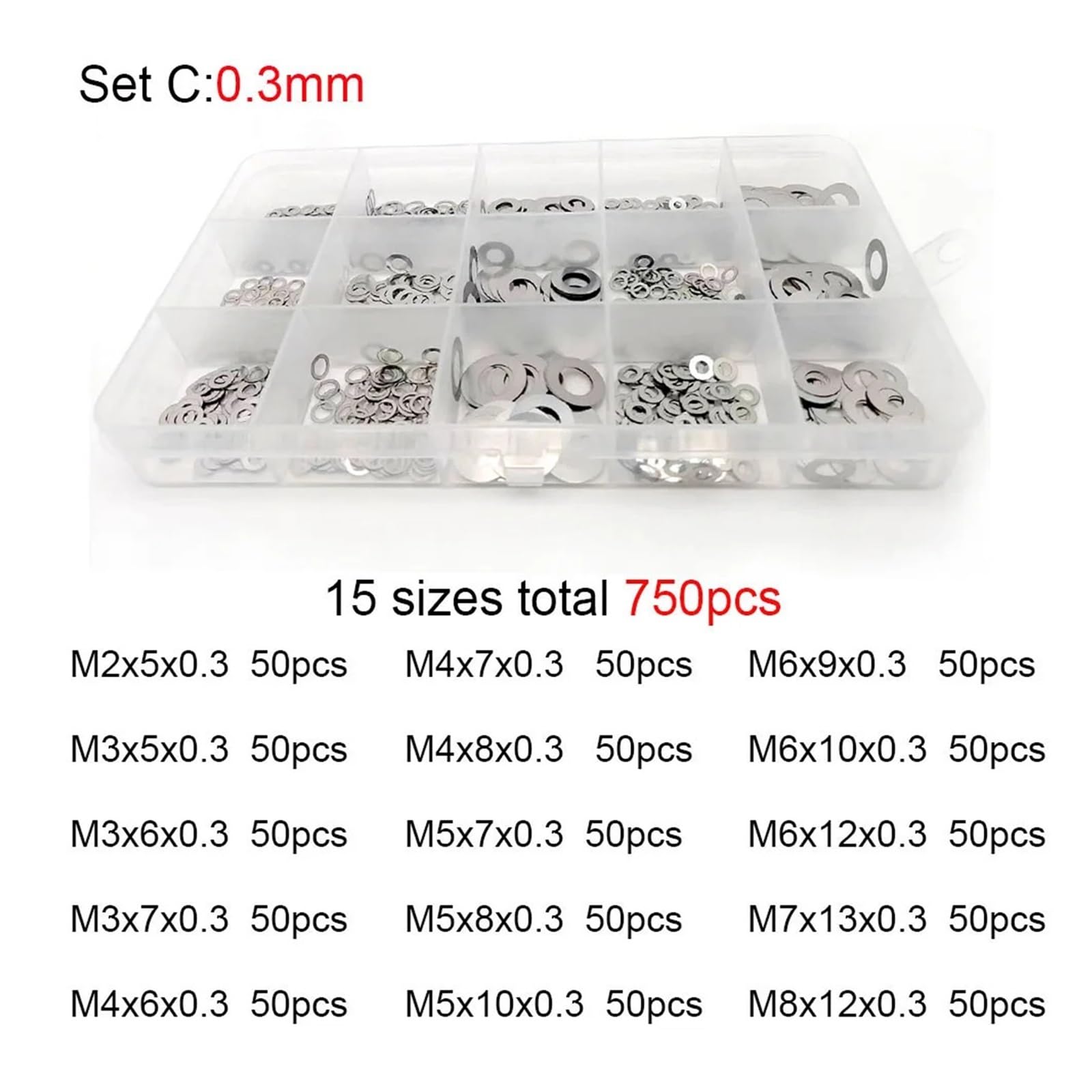 500/750/1200 pièces M2 M3 M4 M5 M6 M7 M8 304 A2 ensemble de rondelles Ultra fines en acier inoxydable cale de réglage joint uni Kit d'assortiment boîte