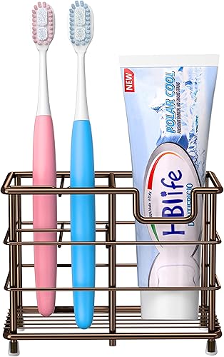 Miniatura 2 de HBlife Soporte pequeño para cepillos de dientes para baño, 5 ranuras de bronce de acero inoxidable, accesorios de baño, organizador para espacios