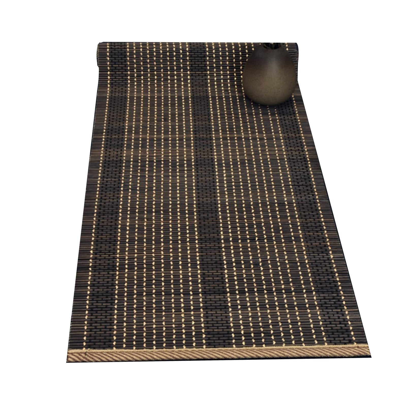 Black Classical Edging Bamboo Table Runners, Japanese Non-slip Insulation Tea Mat For Tea House Dining Coffee Table, Washable(Size:60×210cm)