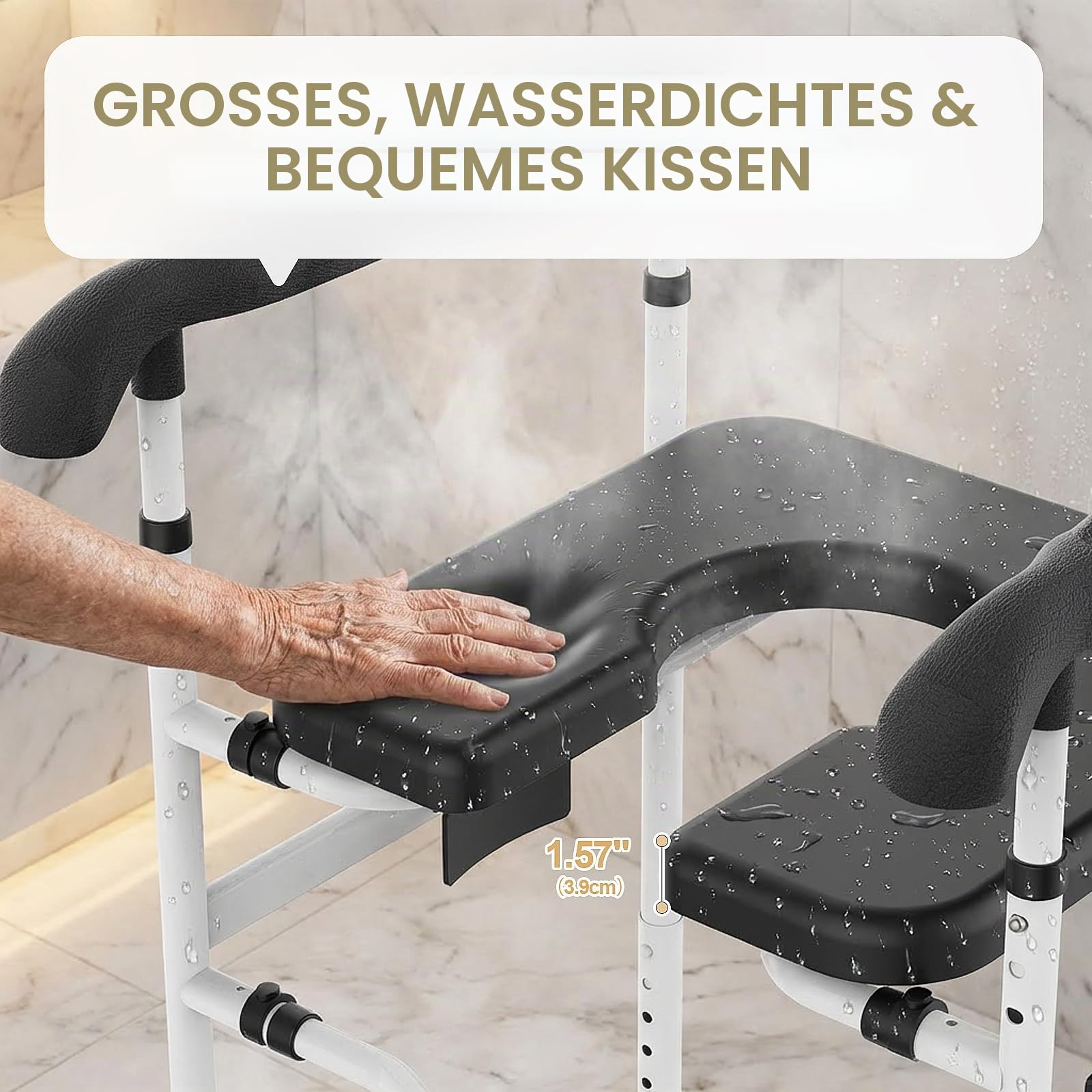 Erhöhter Toilettensitz mit Griffen, Toilettensitzerhöhung für Senioren mit verstellbarer Höhe und Breite, 180 kg, erhöhter Toilettensitz für ältere Menschen, für ältere Menschen, Behinderte