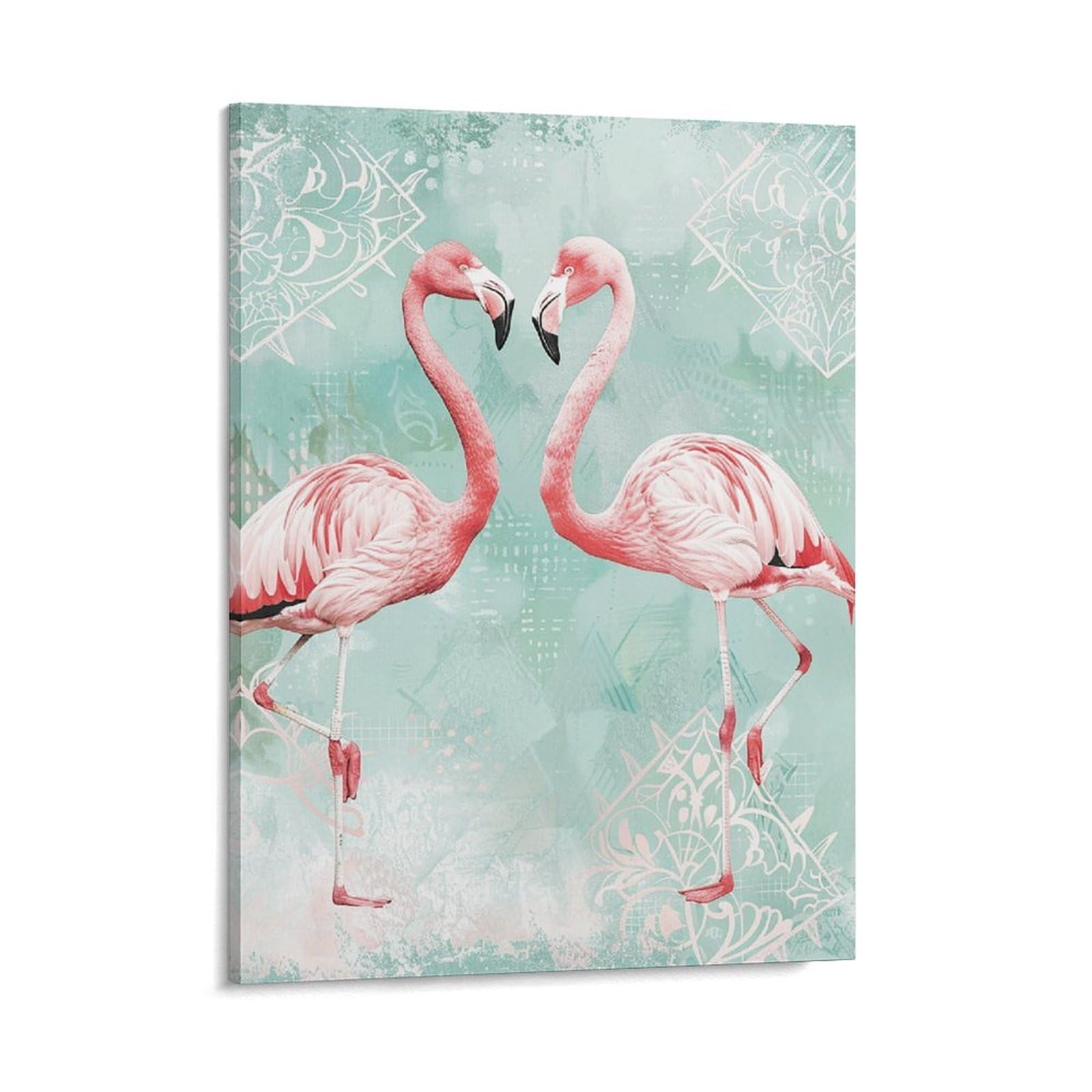 Two Peach Flamingos Wall Art for Home, Abstract Canvas Framed Painting for Living Room, Portable Poster Print for Wall Decor, Personalized Artwork Picture for Hallway, Bedroom 16x20inch(41x51cm)