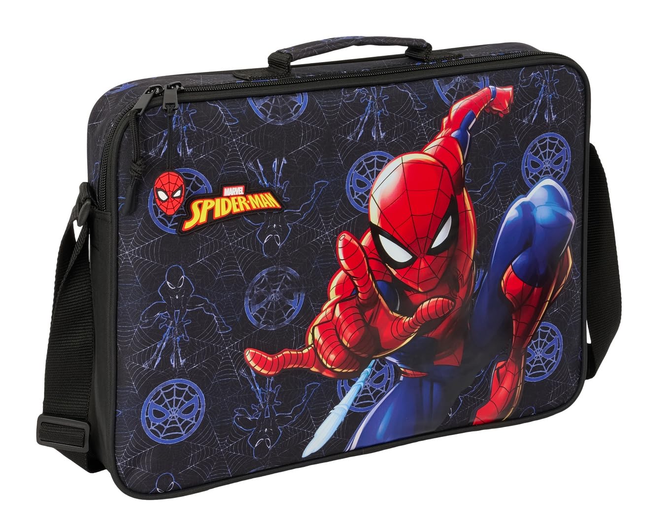Safta SPIDERMAN ATTACK - Cartera Extraescolares, Maletín Portatodo, Bandolera, Cómoda y Versátil, Calidad y Resistencia, 38x6x28 cm