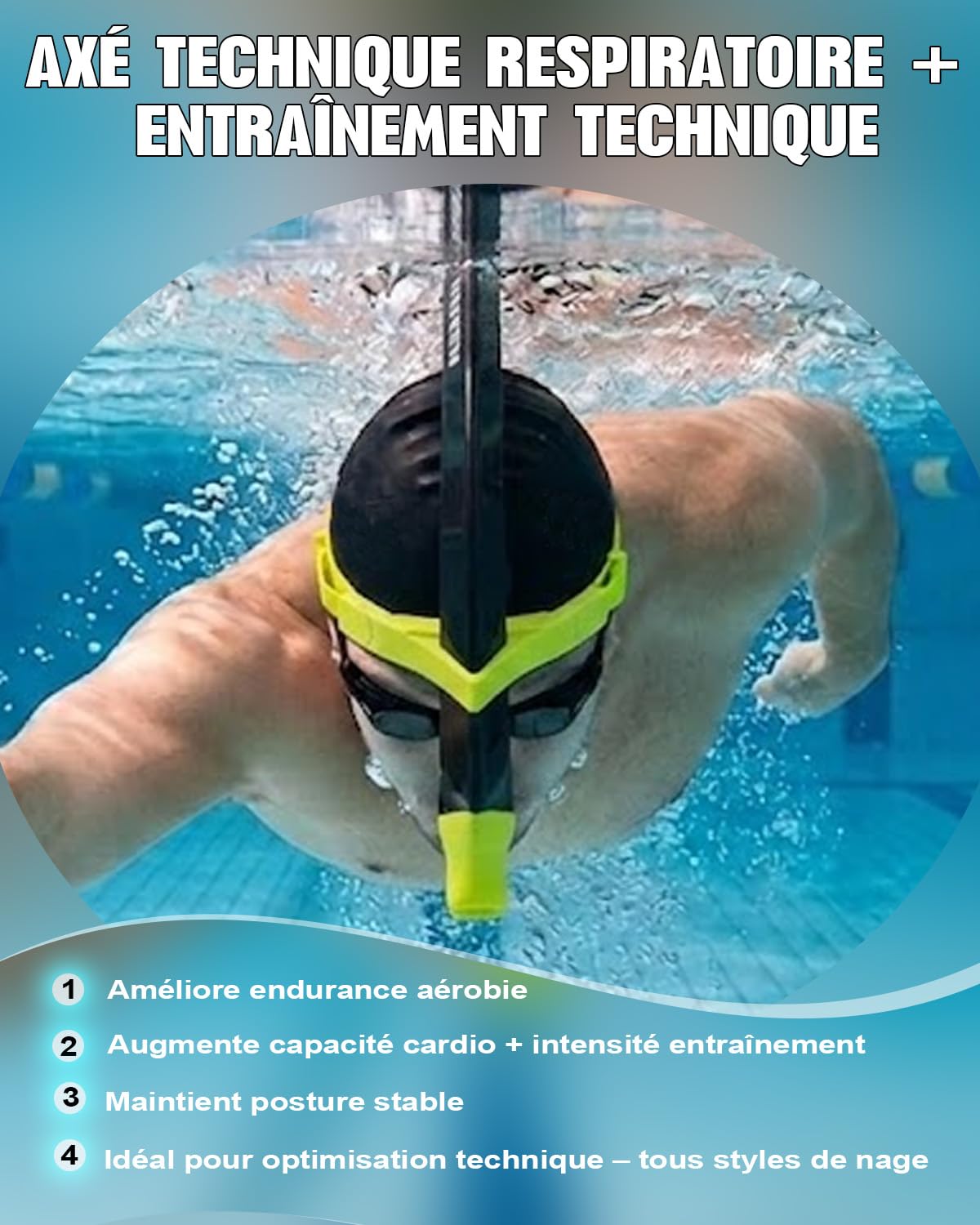 BOOSTEADY Tuba Frontal Natation Diamètre XL: Accessoires Piscine Tuba Plongée de Sangle Ajustable Homme/Femme, Swim Essentials avec Embout Silicone et Clapet Anti-Retour pour Entraînement Fluide