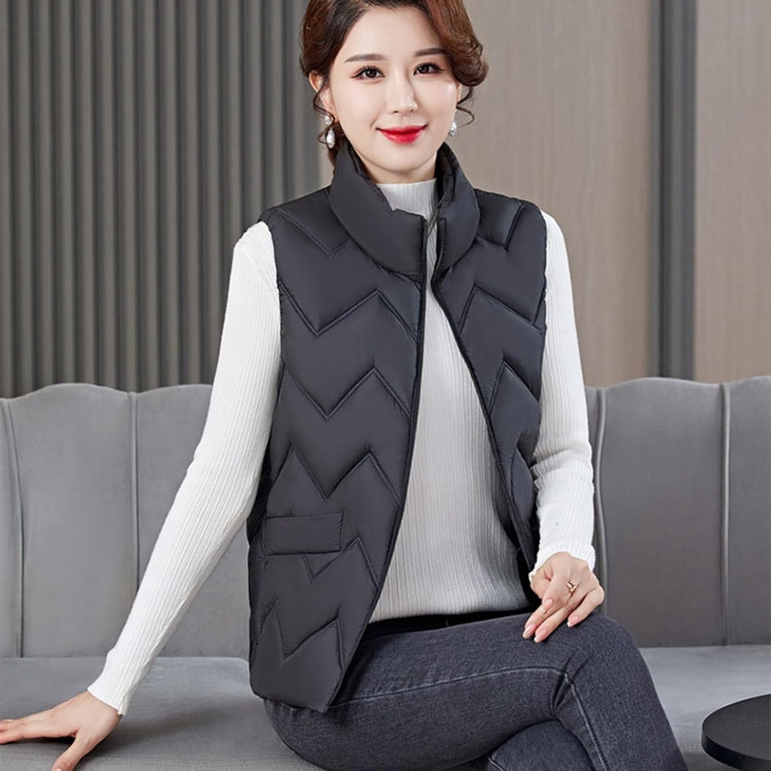 [Vihana] 中綿ベスト レディース 婦人 40代 50代 60代 秋 冬服 綿入り 防風 超軽量 ダウンベスト スタンドカラー