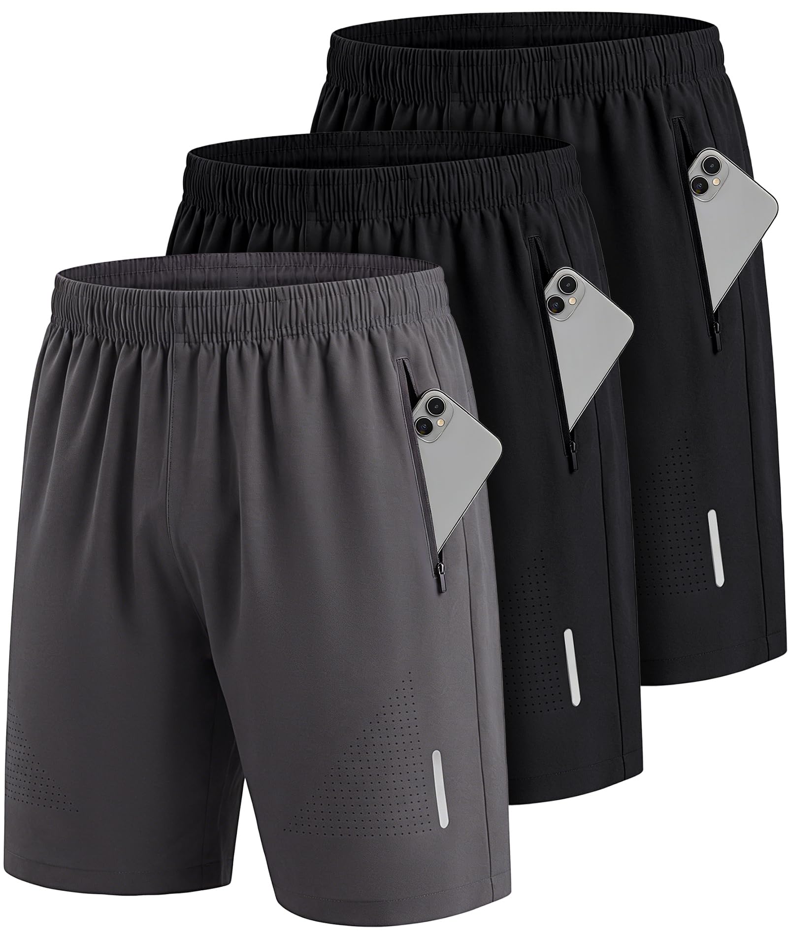 UUMIAER Sporthose Herren Kurz Schnell Trocknend mit Reisverschlusstaschen | Sport Shorts Kurze Hosen Geeignet für Verschiedene Freizeit und Sport Gelegenheiten