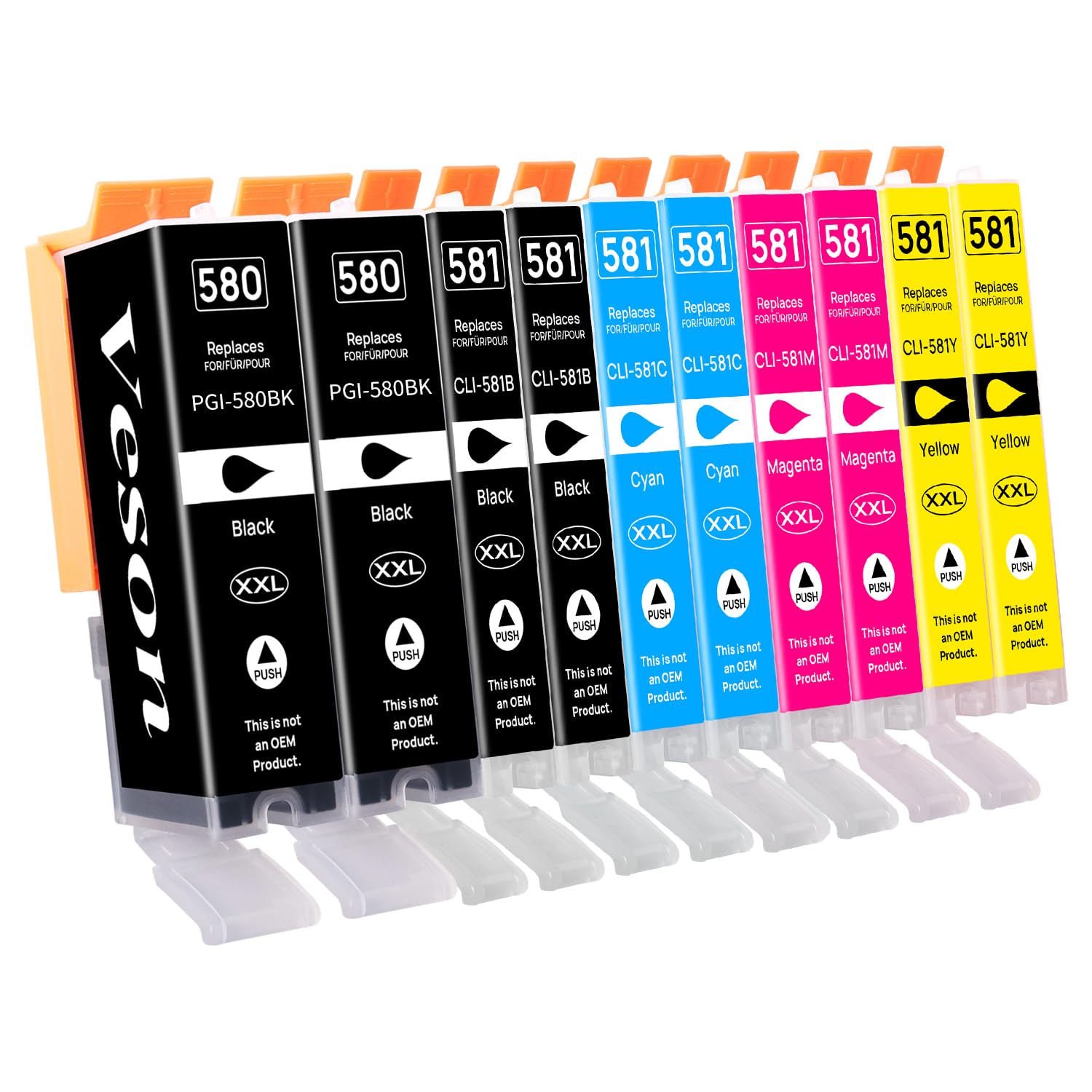 Veson PGI-580 CLI-581XXL Cartucce d'inchiostro Compatibili con Canon 580 581 XXL per Canon Pixma TR8550 TR8500 TS9551 TS9550 TS8350 TS8251 TS8150 TR7550 TS6150 TS6350 TS6250 TS6151 TS705, 10 Pezzi