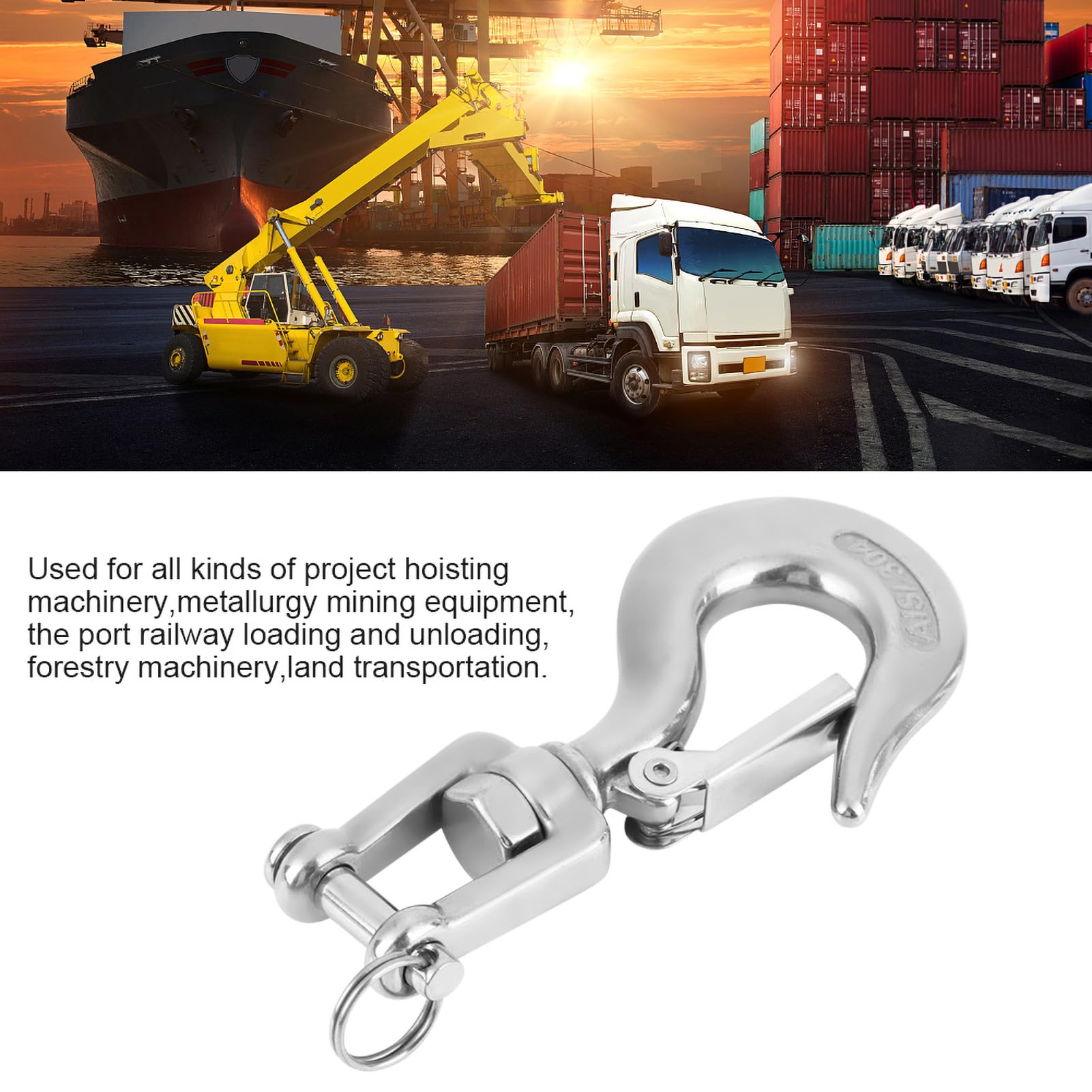 304 Stainless Steel Eye Lifting Hook Safety Hook Rigging Accessory with Round Eye for Project Hoisting Machinery, Metallurgy Mining Equipment Working Load 650 KG 5.31 * 2.56in