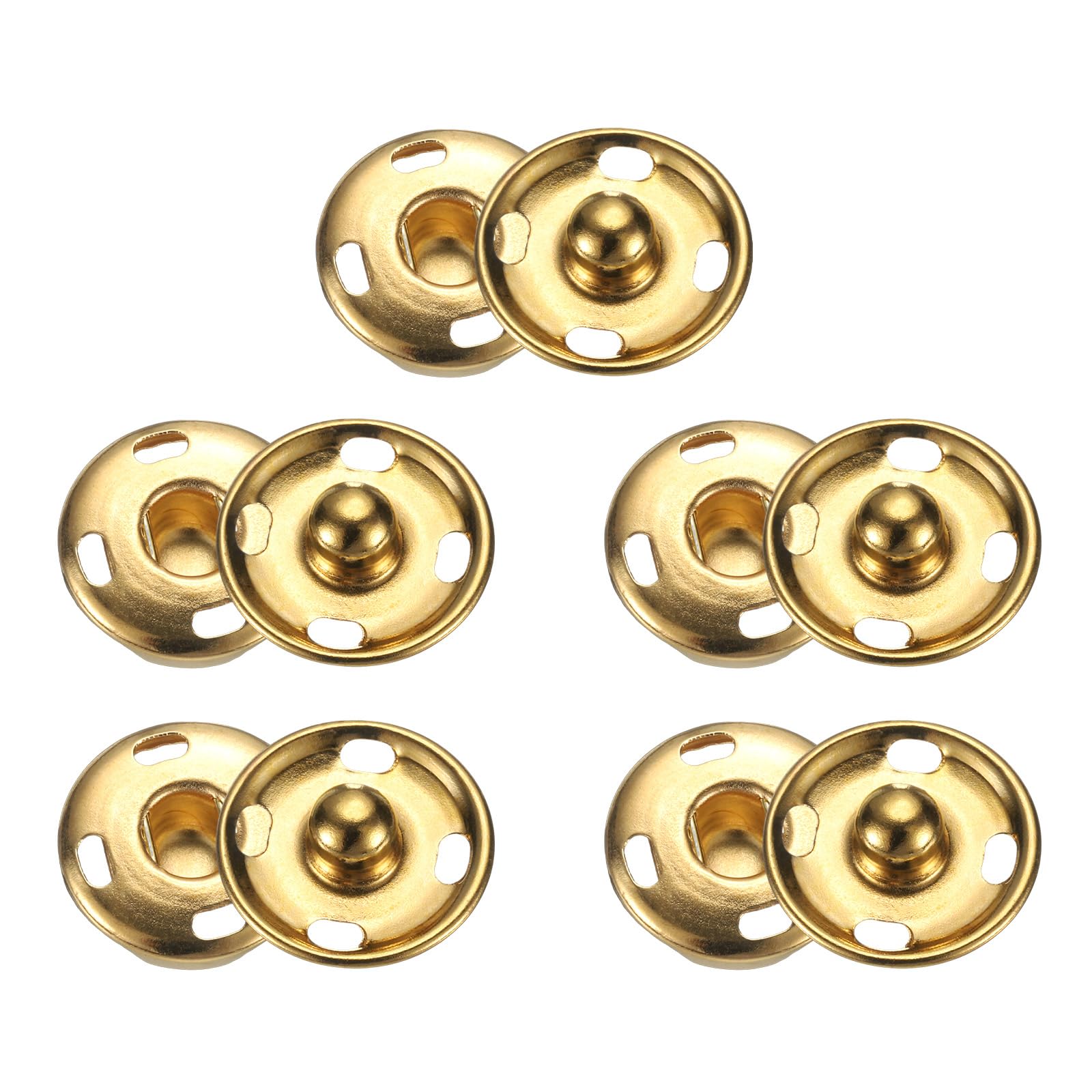 HARFINGTON 5 Set Sew-on Snap Buttons 15mm Metal Snap Fastener Buttons Fastener Press-Stud Clasps for Closure Purse Handbag Clothes Sewing Craft, Gold