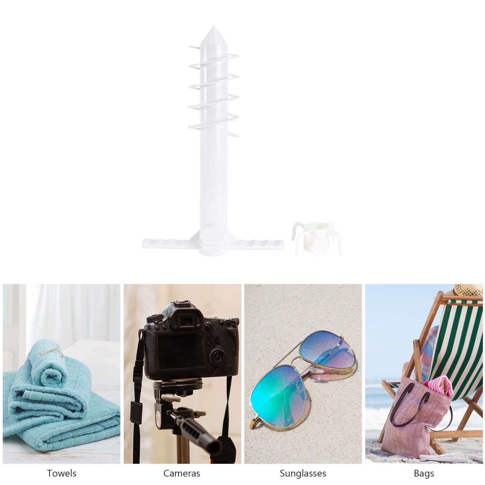 Juego de 2 anclajes portátiles para sombrilla de playa, ABS, color blanco, estacas de 4 puntas, 80 x 4,8 mm, para una fijación segura en suelo de arena y jardín, accesorio esencial para exteriores