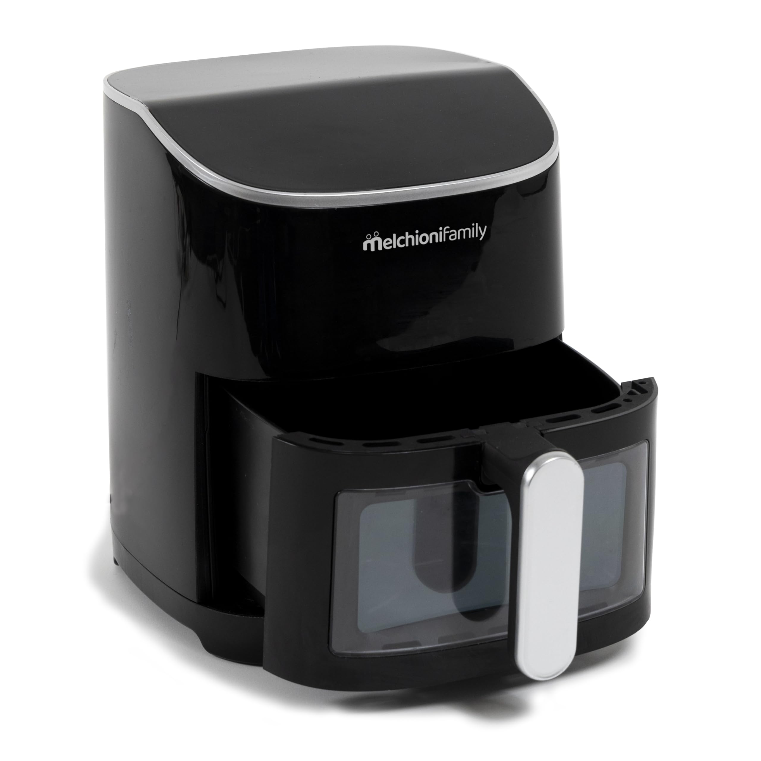 Melchioni Family | Friggitrice ad Aria EMMA, Capacità 5 litri, Display Touch Screen e Timer, Finestra Trasparente, Air Fryer Senza Olio con 8 Programmi, 80-200°, 1300 W, Colore Nero