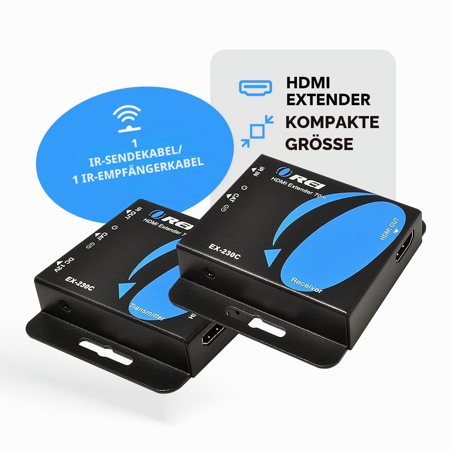 OREI 4K HDMI Over Ethernet CAT6/CAT7 Extender, Extender RJ45 4K @ 30Hz bis zu 130 Ft 1080P bis zu 230 FT Full HD POC Transmitter & Receiver IR Loop Out (EX-230C)