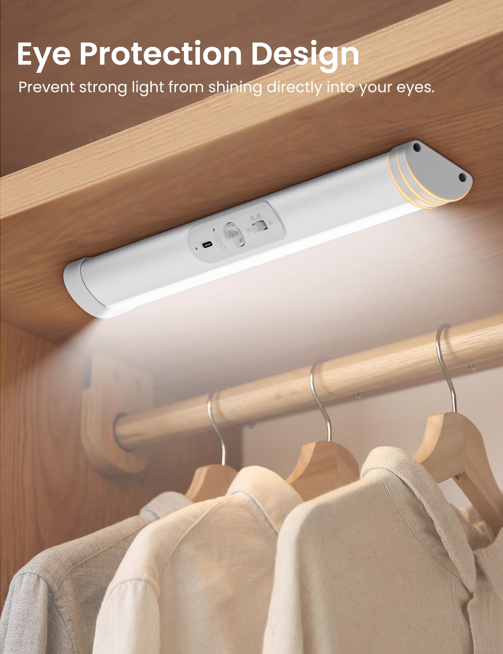 Zreal Closet Lights Motion Sensored, Rechargeable Battery Operated Led Closet Light,Closet Lighting with Eye-Protection Design,Wireless Under Cabinet Lighting for Pantry Light Wardrobe Lights(3pack)