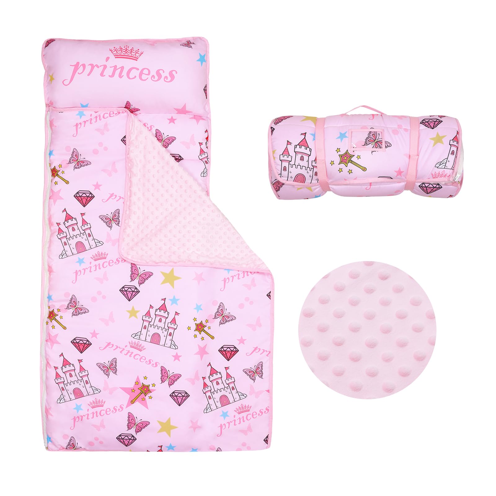 kids nap mat portable slumber bags with removable pillow and blanket for girls boys lightweight extra large sleeping bag for preschool camping daycare