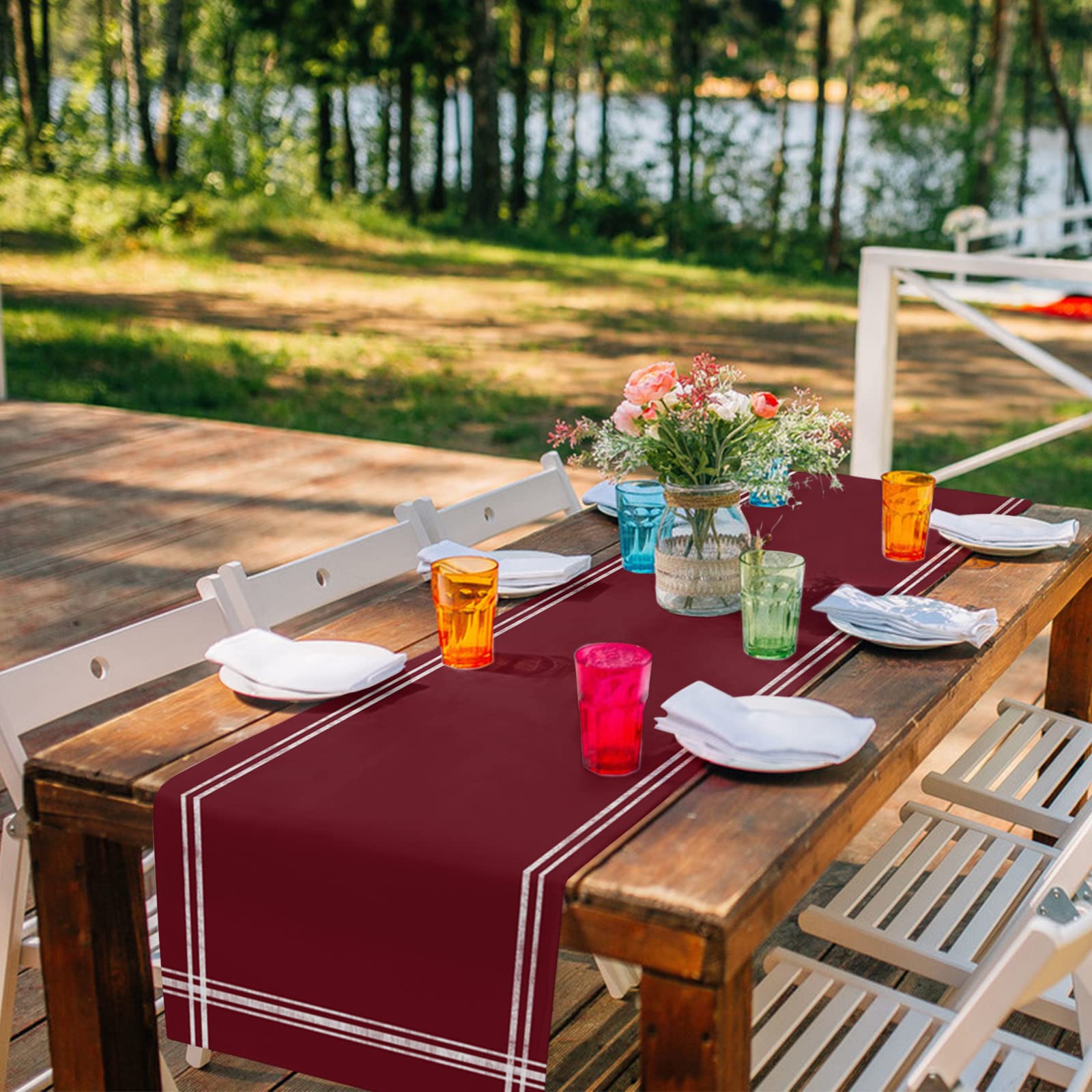 Amazon.com: Cotton Linen Table Runner Burgundy Red Simple Solid Color  Dresser Scarf Minimalist Art Dark Maroon 13"x90" Washable Kitchen Dinning  Table Runners Decor for Indoor Outdoor Party Holiday Wedding : Home &