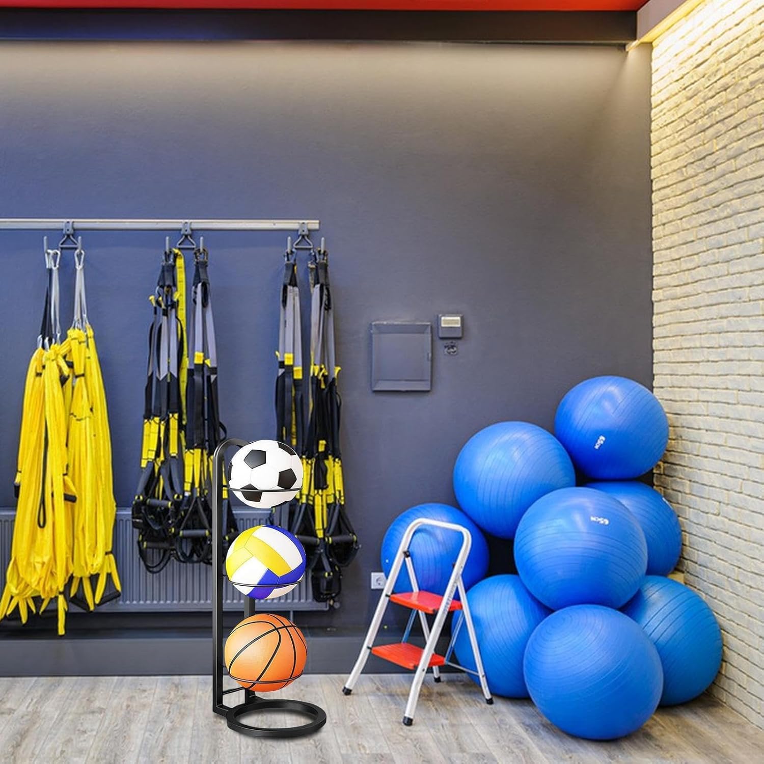 3-stöckiges Metall-Ball-Aufbewahrungsregal – Fußball-, Basketball- und Volleyball-Organizer-Ständer