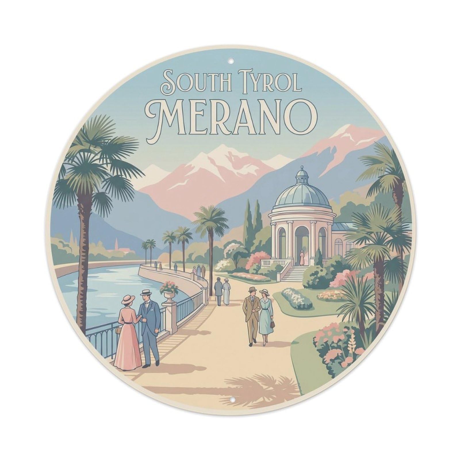 Classic South Tyrol Italy Merano Landmark Travel Metal Tin Sign