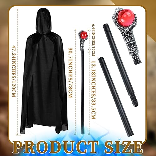 Miniatura 2 de Juego de 2 accesorios de disfraz de mago, incluye garra de dragón de fuego, orbe rojo, accesorio decorativo, bastón para caminar y capa con capucha,