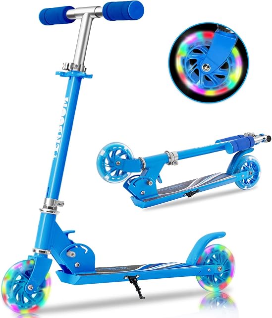 TENBOOM Scooter For Kids Ages 4-7 Boys Girls With Led Light Up Wheels, 2 Wheels Kick Scooter Micro Kids Scooter With Adjustable Handlebar Rear Brake for Kids Ages 3-10