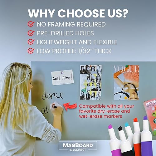 Miniatura 2 de Tablero magnético de pared para oficina y hogar Tablero de anuncios grande, tablero magnético en 3 acabados incluidos Pizarra blanca decorativa de