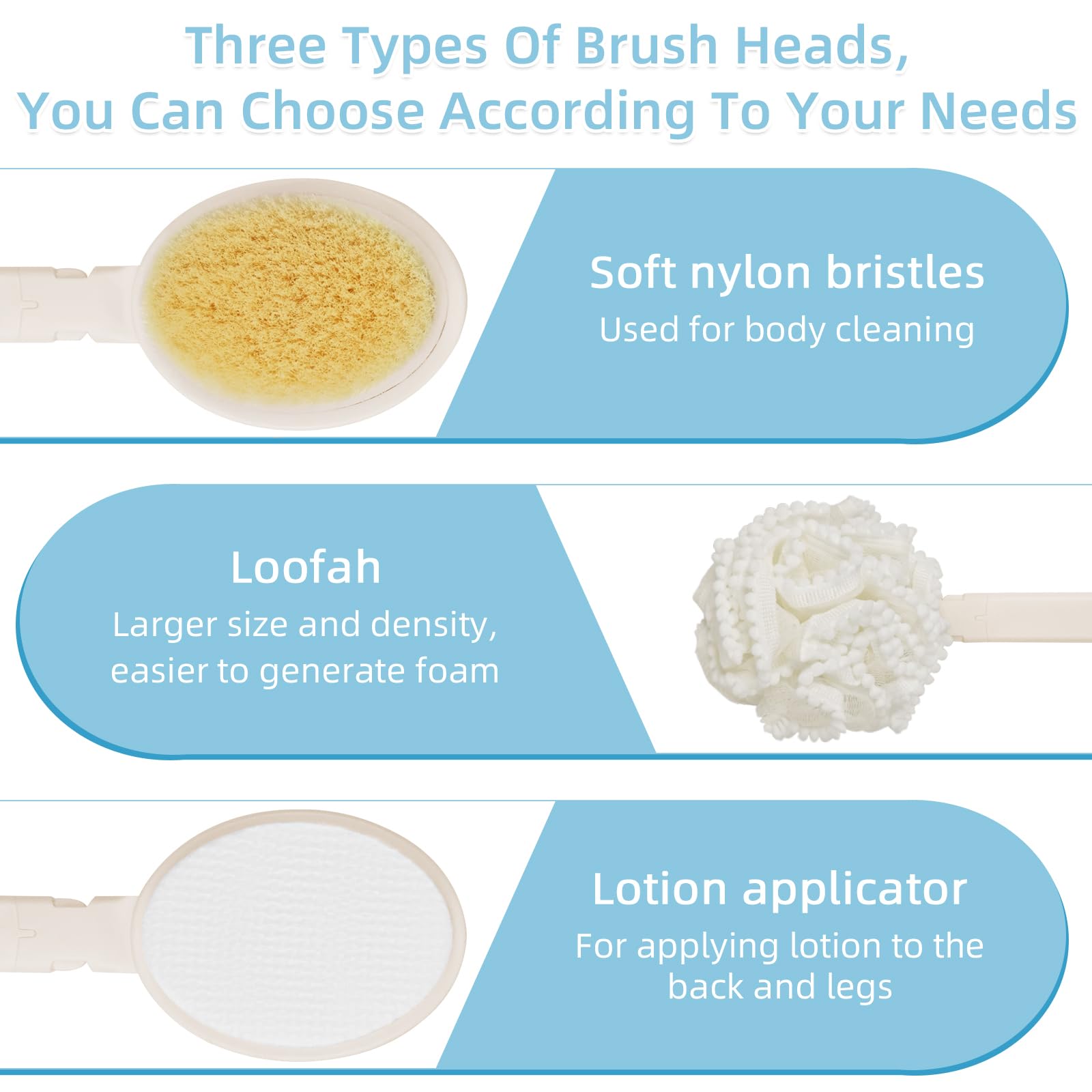 Topfinder Back Scrubber for Shower Cream Applicators for Back Loofah on a Stick Bath Brush Long Handle Sponge Puff (White) - Image 2